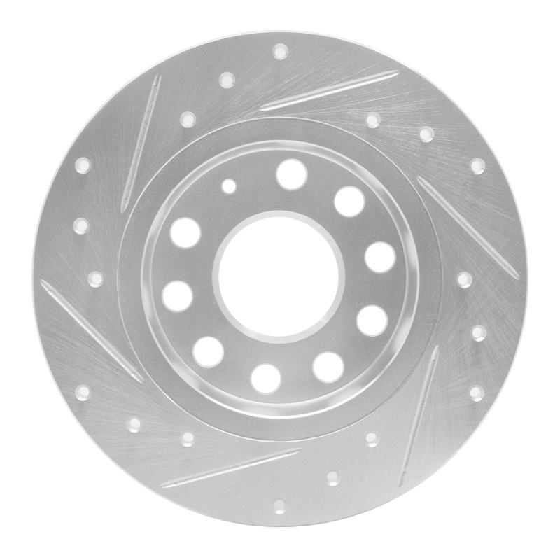 Audi A3 Brake Rotor (1) - Rear Right - R1 Concepts - Drilled & Slotted - Silver - `10-`19
